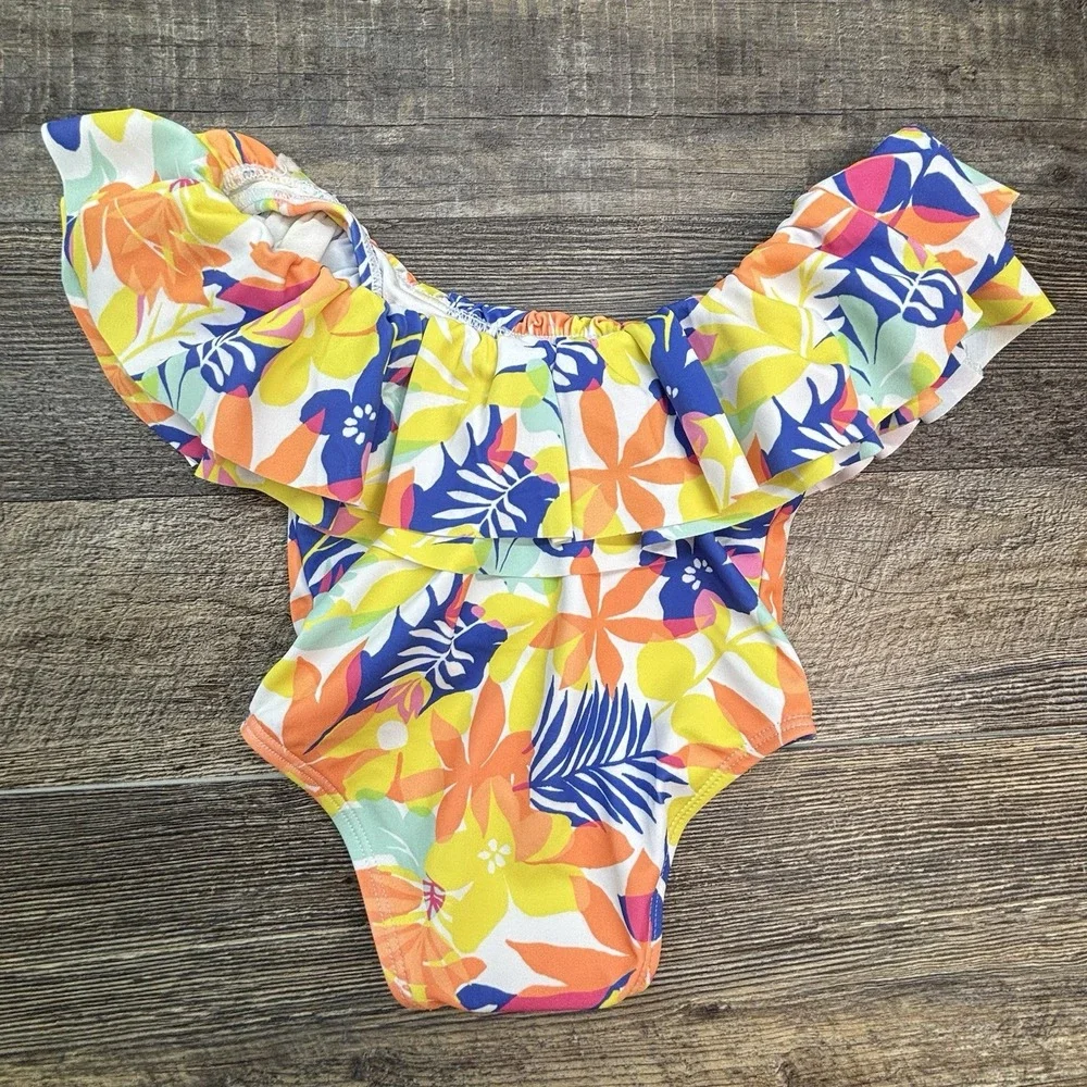 NEW Janie and Jack Recycled Palm Floral Ruffle Swimsuit Sunny Yellow 12-18 Month